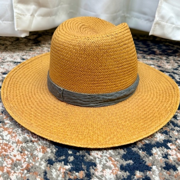 Janessa Leone ‘Panton’ Tan Straw Hat with Navy Blue Lamb Leather Band main image 12